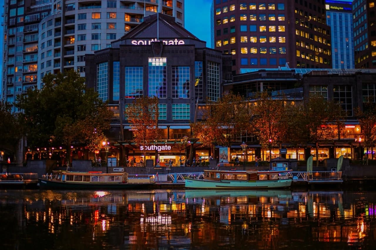 Southbank at night, along the Yarra