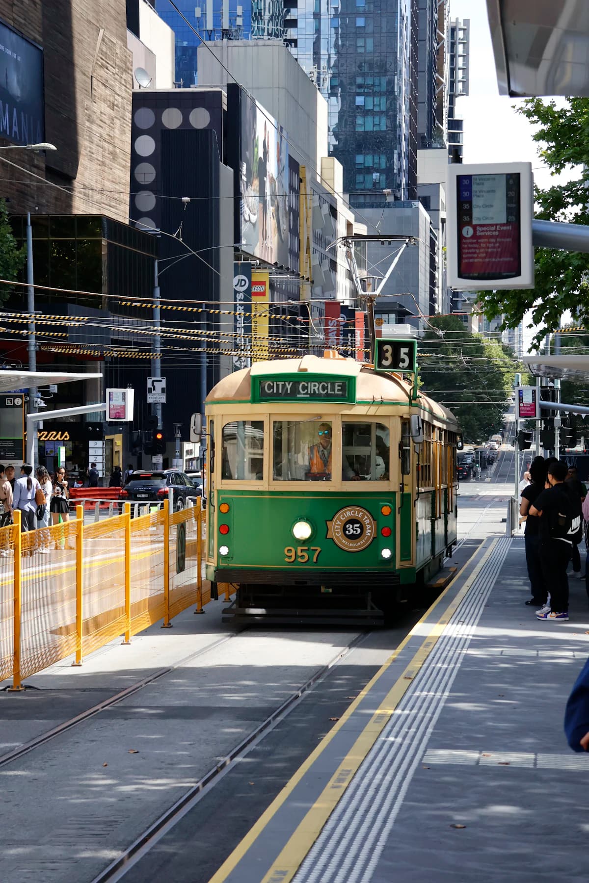 Heritage City Circle tram on a busy Melbourne street